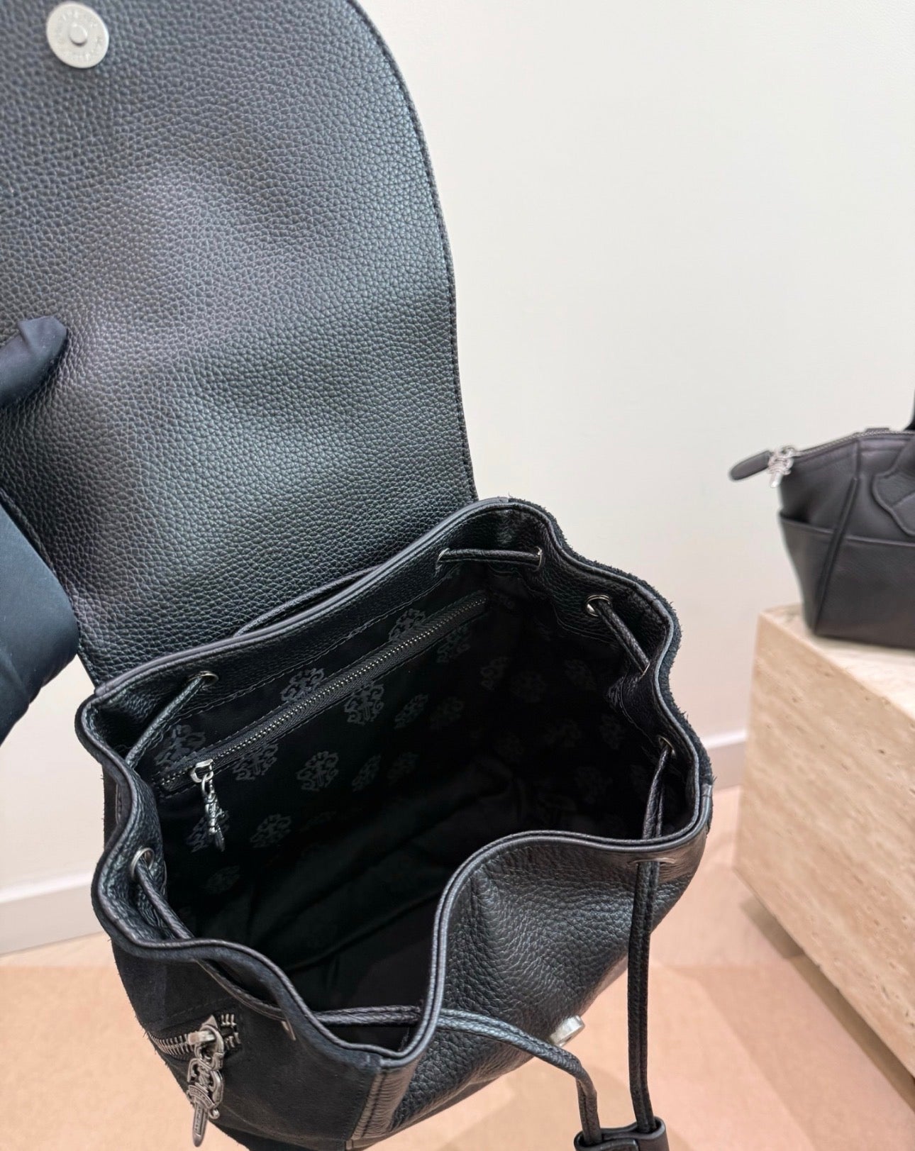 1-1 CHROME HEARTS BLACK LEATHER BACKPACK