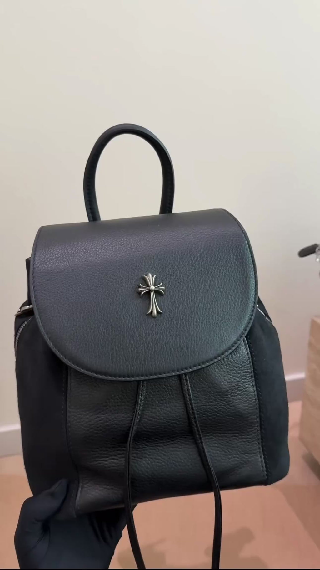 1-1 CHROME HEARTS BLACK LEATHER BACKPACK